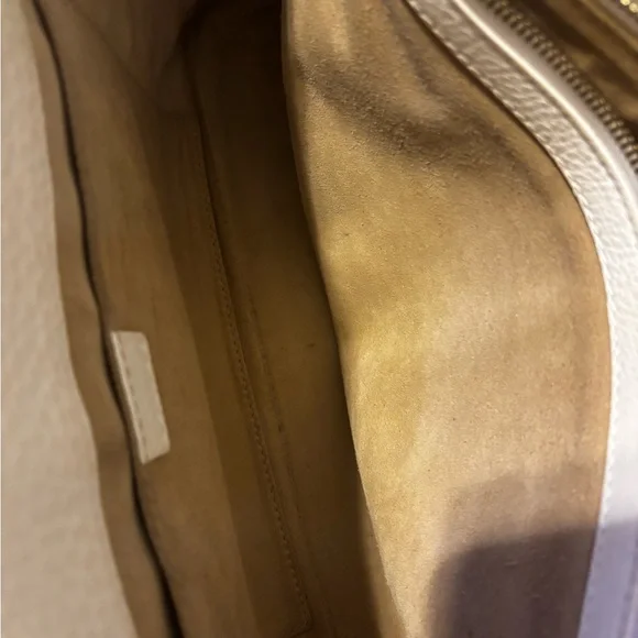 Celine Boogie White Leather Handbag with Gold Accents